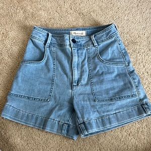 High Rise Cuffed Denim Shorts
